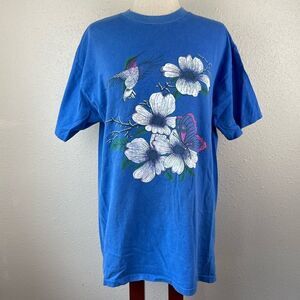 Vintage Hankey Hummingbird and Floral T-Shirt Size XL EUC